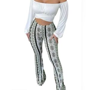 NWOT Women's High Waisted Palazzo Wide Leg Bell Bottom Hippie Flare Pants, Sz S